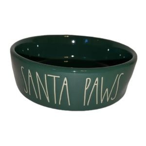 Rae Dunn Santa Paws Dog Cat Small Ceramic Christmas Food Water Bowl Green New